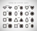 Diamond and gemstone shape set. Royalty Free Stock Photo