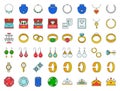 Diamond, gemstones and jewelry related, filled outline icon set