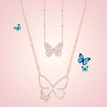 Diamond gold jewelry necklaces with butterfly