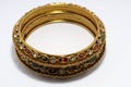 Diamond, gold new design jewellery bangles on white blur  background Royalty Free Stock Photo