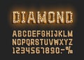 Diamond Golden font alphabet, number sign. Vector