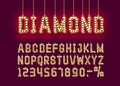 Diamond Golden font alphabet, number sign. Vector