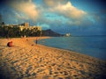 Diamond Head from Waikiki Beach Royalty Free Stock Photo