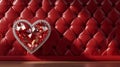 Diamond Heart Against Red Upholstered Background Royalty Free Stock Photo