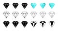 Diamond icon. Gem crystal. Logo of jewel brilliant. Blue, outline and black gemstone. Graphic symbol of jewelry, value, love from Royalty Free Stock Photo