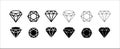 Diamond icon set. Diamond vector icons symbol design collection. Assorted diamond in black flat and line simple style, various Royalty Free Stock Photo
