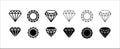 Diamond icon set. Diamond vector icons symbol design collection. Assorted diamond in black flat and line simple style, various Royalty Free Stock Photo
