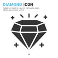 Diamond icon vector with glyph style isolated on white background. Vector illustration jewellery sign symbol icon concept