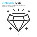 Diamond icon vector with outline style isolated on white background. Vector illustration jewellery sign symbol icon concept