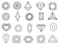 Diamond icons. Jewels diamonds gems, diamantes luxury jewel gemstones and precious gem. Crystal jewellery gems line Royalty Free Stock Photo