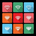 Diamond Icons Set with Long Shadow Royalty Free Stock Photo