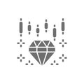 Diamond index growth chart, rising cost of jewels grey icon.