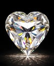 Diamond isolated on black, beautiful sparkling transparent heart shaped diamond gemstone. Generative Ai