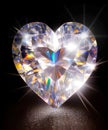 Diamond isolated on black, beautiful sparkling transparent heart shaped diamond gemstone. Generative Ai