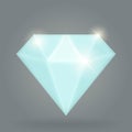 Diamond isolated on gray background. Single beautiful jewel or brilliant. Glossy glass stone. Cartoon gem for game icon Royalty Free Stock Photo