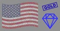 USA Flag Stylization of Diamond and Distress Gold Stamp