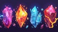 Diamond and jewel crystals. Game icons of gemstones, amethyst, ruby, sapphire, emerald and quartz. Gold crystal in Royalty Free Stock Photo