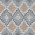 Diamond knitted seamless pattern gray and beige colors retro style square background Royalty Free Stock Photo