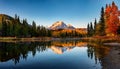 Diamond Lake in autumn with reflection of Rundle Mountain at sunrise Royalty Free Stock Photo