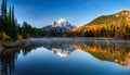 Diamond Lake in autumn with reflection of Rundle Mountain at sunrise Royalty Free Stock Photo