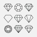 Diamond line gem icon. Vector crystal value outline stone brilliant, luxury flat icon set Royalty Free Stock Photo