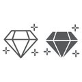 Diamond line and glyph icon, jewellery and accessory, brilliant sign, vector graphics, a linear pattern on a white Royalty Free Stock Photo