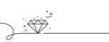 Diamond line icon. Jewelry crystal or brilliant sign. Continuous line with curl. Vector