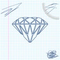 Diamond line sketch icon isolated on white background. Jewelry symbol. Gem stone. Vector Illustration. Royalty Free Stock Photo