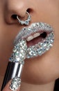 Diamond lips with lipstick in gem in close up photo