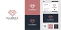 Diamond logo with line art style and business card design, luxury, abstract, beauty, icon, hexagon, gems Premium Vector Royalty Free Stock Photo