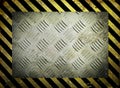 Diamond metal template with yellow warning stripes background Royalty Free Stock Photo