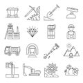 Diamond Mining Signs Black Thin Line Icon Set. Vector