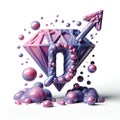 diamond multicoloured shiny metallic arrow pointer cursor 3d liquid font white background isolated