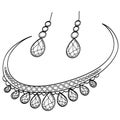 Diamond necklace and earrings. Coloring book raster