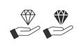Diamond in open palm icon. Give a gem symbol. Sign have a diamond vector