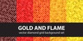 Diamond pattern set Gold and Flame. Vector seamless geometric backgrounds Royalty Free Stock Photo