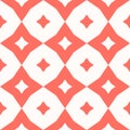 Vector geometric seamless pattern with diamond grid. Coral and white color