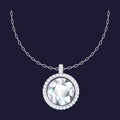 Diamond pendant necklace icon, realistic style