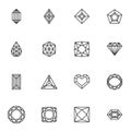 Diamond and precious stones line icons set Royalty Free Stock Photo