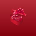 Diamond purple heart. The gift box with a bow on a red background. illustration Royalty Free Stock Photo