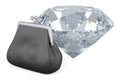 Diamond with purse coin, 3D rendering