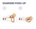 Diamond Push-Ups Exercise Girl Silhouettes Colorful Concept.