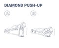 Diamond Push-Ups Woman Exercise Black and Wite Outlined Guide.