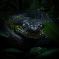 Diamond python resting amongst lush green foliage in natural habitat. Royalty Free Stock Photo