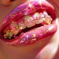 diamond rainbow colorful braces on clean teeth pink Royalty Free Stock Photo