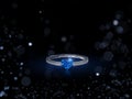 Diamond ring Blue Heart shaped. on black background with abstract lights Royalty Free Stock Photo