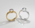 Diamond Ring Couple Gold and Silver isolated on white background 3D Render