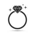 Diamond ring elegance silver button, black version icon vector
