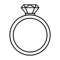 Diamond ring with a gem icon. Outline Vector illustration isolated on white background. Coloring book for children Royalty Free Stock Photo