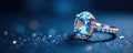 Diamond ring, glittering crystals, midnight blue backdrop, sparkle, sapphire Royalty Free Stock Photo